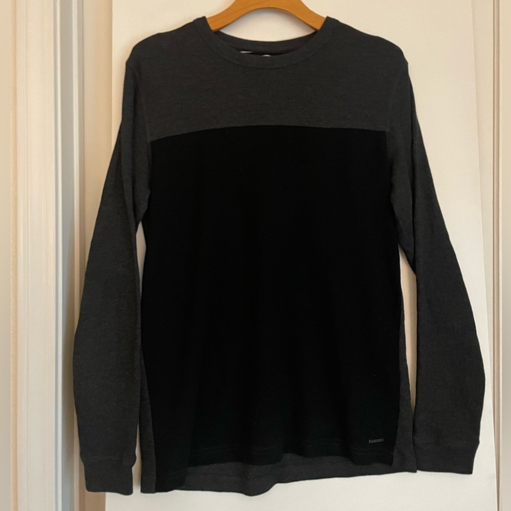 Black Cotton 2 Tone Crew Neck Long Sleeve Knit T Shirt Top